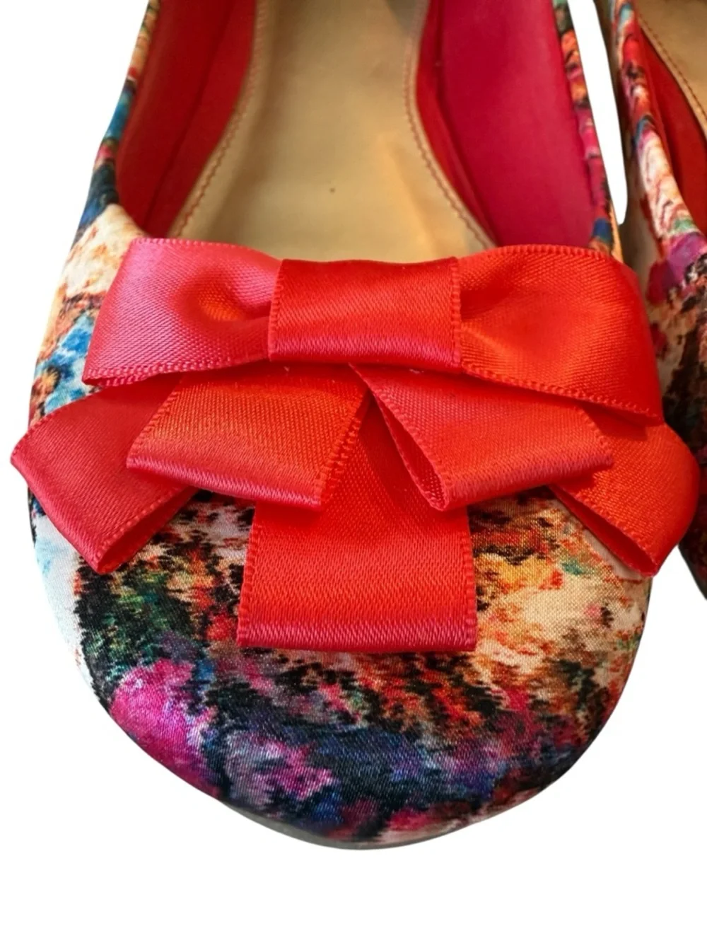 Fergalicious Adele Floral Ballet Flats Velvet Multicolor Red Bow Slip On Shoes